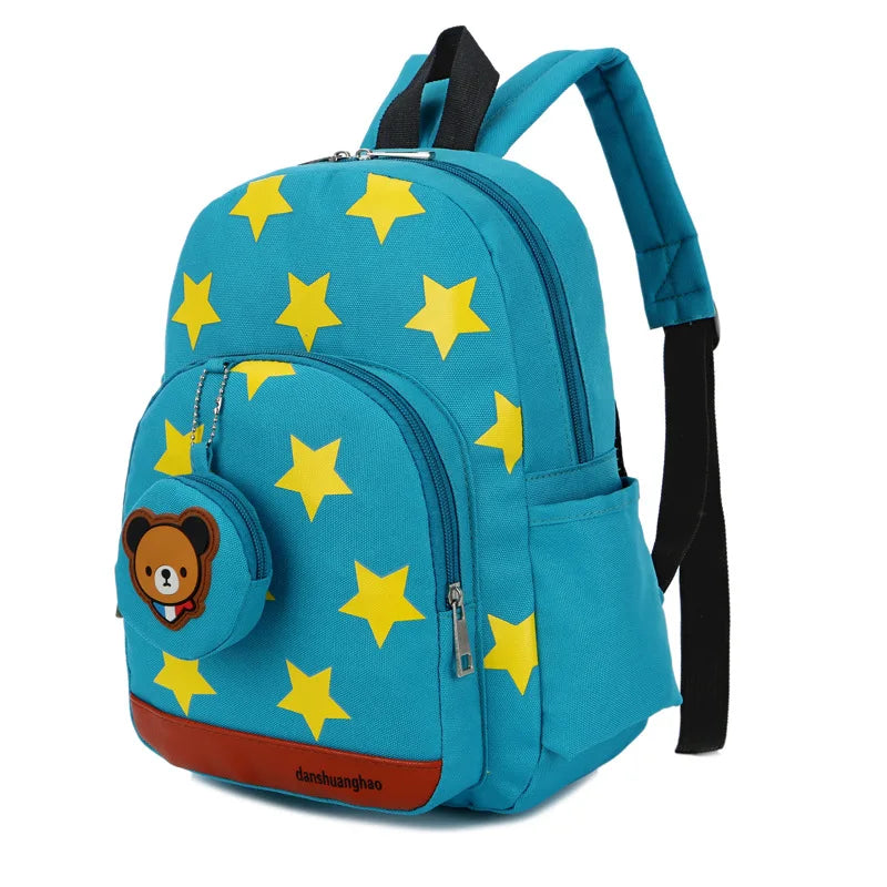 Star Print Kids Backpack - Cute Nylon School Bag for Toddlers & Kindergarten