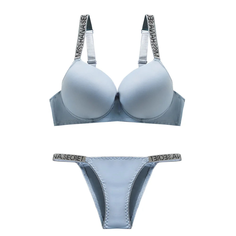 Rhinestone Strap Sexy Lingerie Set – Underwire Push-Up Bra & Bikini