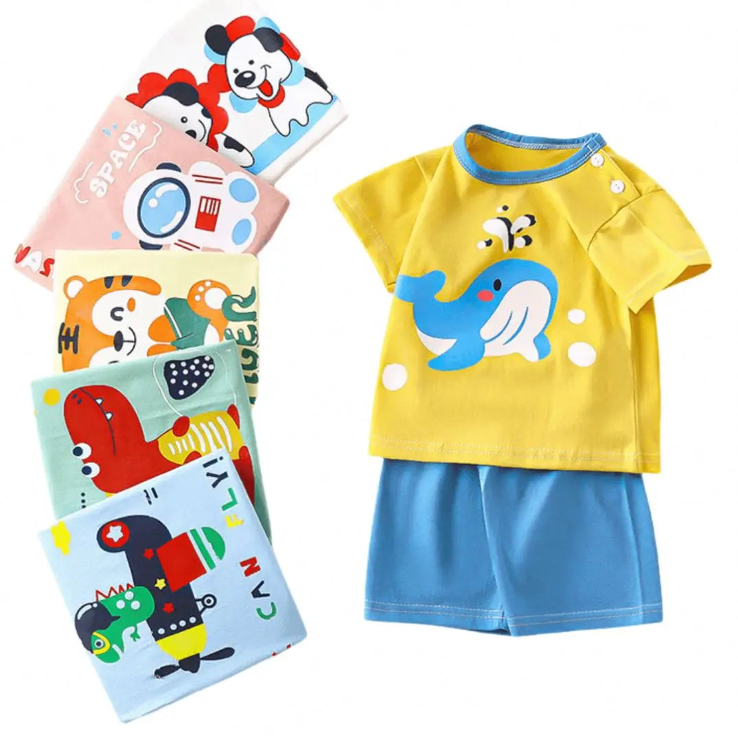 Girls Cotton Pajama Set - Cartoon Print Summer Sleepwear