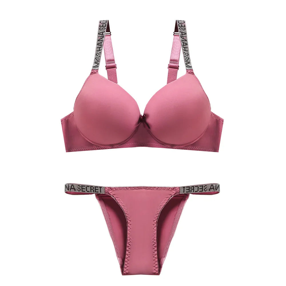 Rhinestone Strap Sexy Lingerie Set – Underwire Push-Up Bra & Bikini