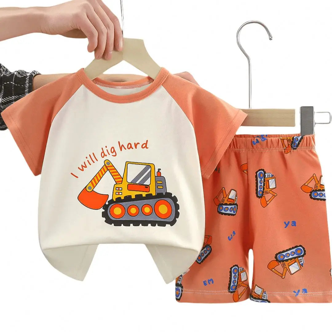 Girls Cotton Pajama Set - Cartoon Print Summer Sleepwear