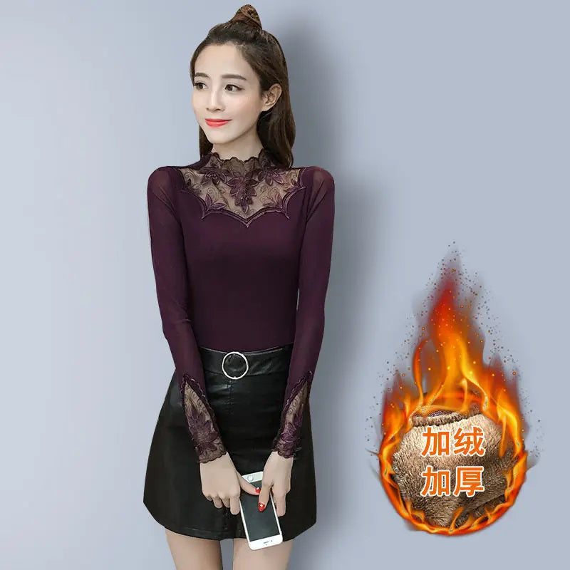 Mesh Lace Embroidered Long Sleeve Top – Sheer Gauze Women's T-Shirt