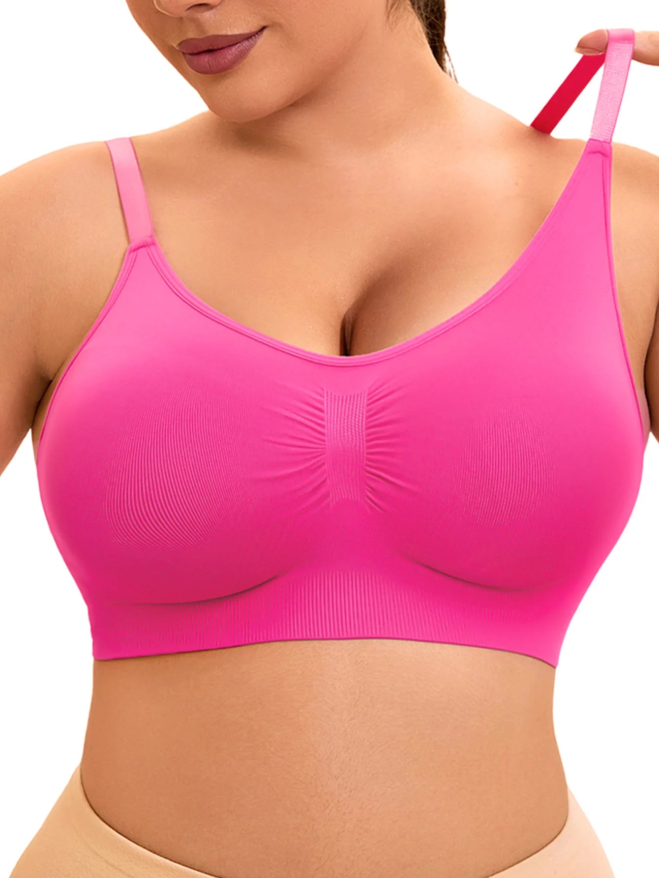 High Support Seamless Yoga Bralette – Wire-Free Ruched Push-Up Sports Bra for Women
