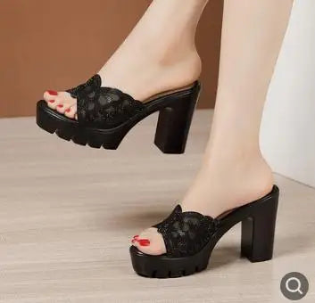 Platform Slippers Women Wedding Shoes Summer 2021 High Heels Slides Ladies Slippers Gold Black, silver Plus Size 32-43