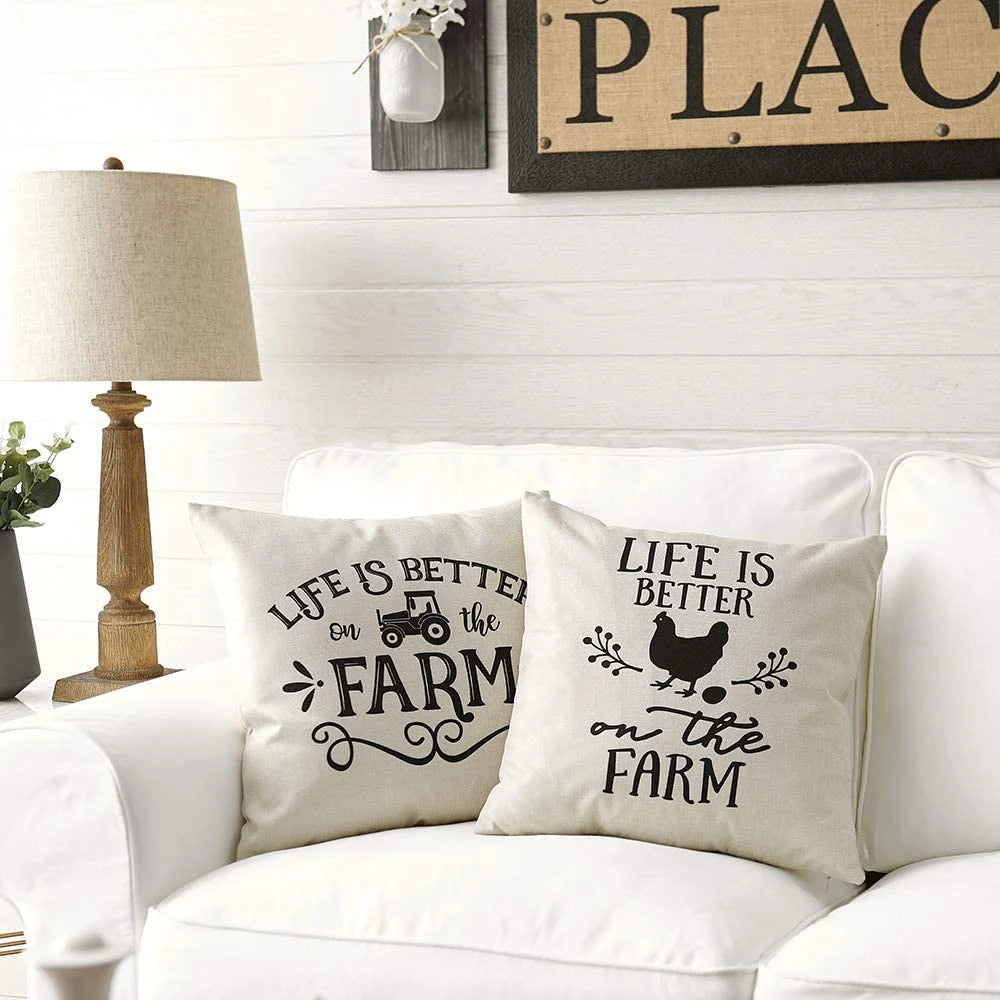 CANIRICA Letter Print Cushion Cover 45x45cm | Faux Linen Decorative Pillow Case
