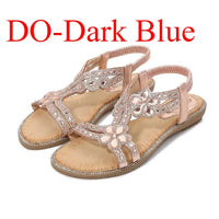 Women's Flower Diamond Flat Sandals - Cushioned Beach Slip-On Sandals