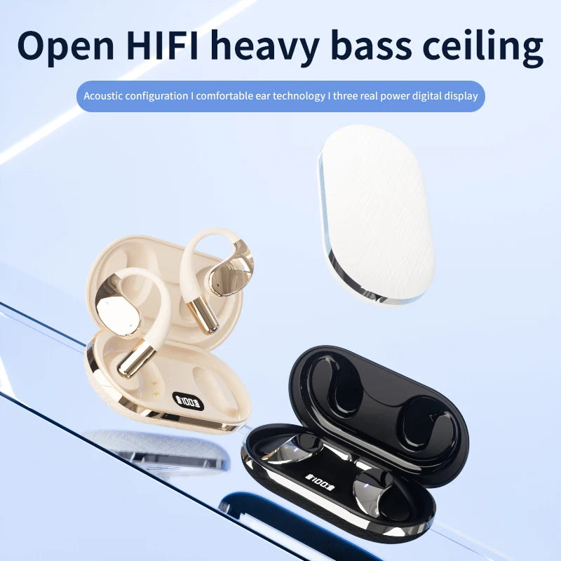 OWS Technology True Wireless Sports Headphones Open Ear LED Battery Touch Control Mini Ear Hook for 5.4 IPX5 Waterproof AI
