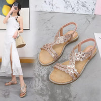 Women's Flower Diamond Flat Sandals - Cushioned Beach Slip-On Sandals