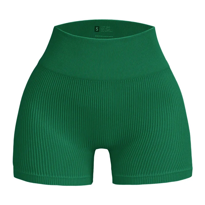 Women's Ribbed High Waist Yoga Shorts — Seamless, Sweat-Wicking, Push-Up Active Wear