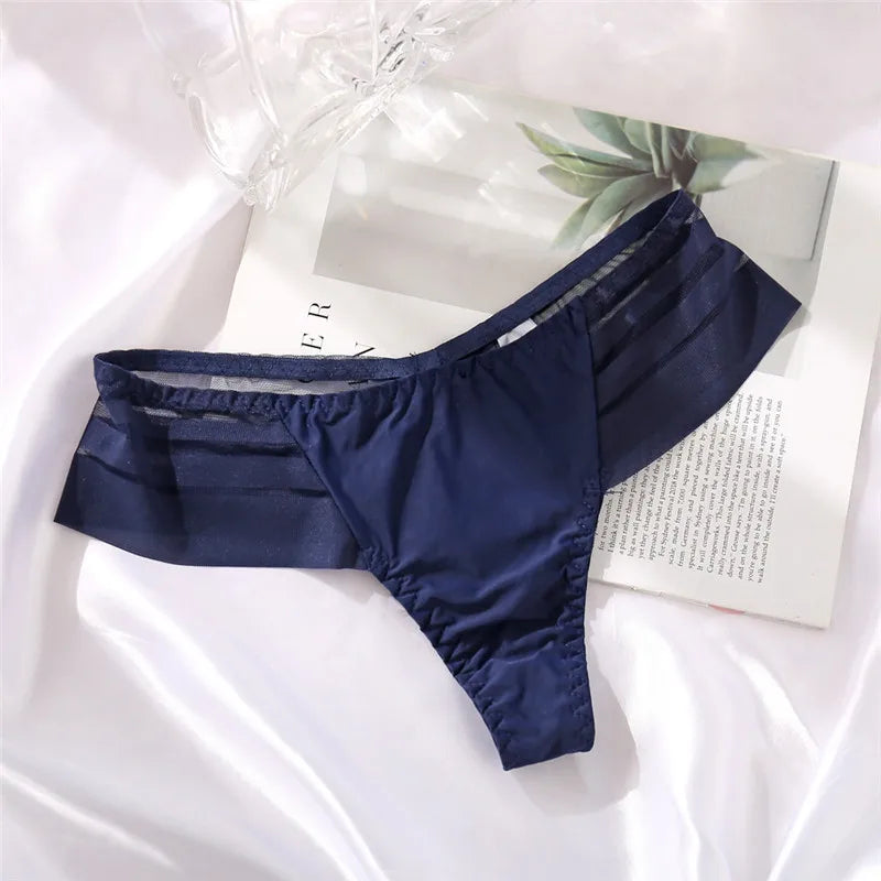 Ice Silk Hollow-Out T-Back G-String – See-Through Low-Rise Cheeky Thong Panties