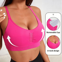High Support Seamless Yoga Bralette – Wire-Free Ruched Push-Up Sports Bra for Women