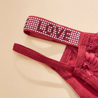 Sexy Lace G-String – Rhinestone Letter Strap & Hollow-Out Mesh Design