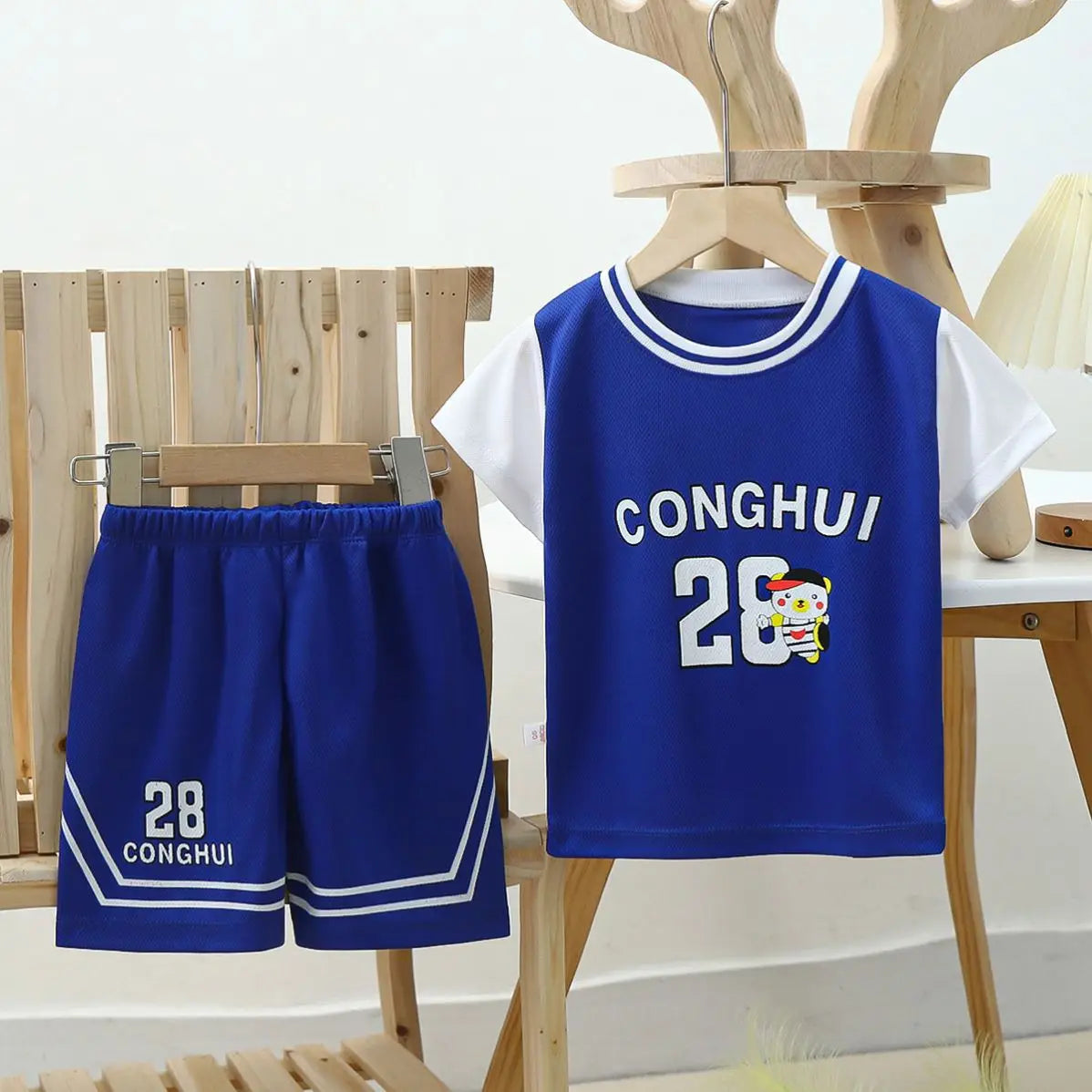 Boys Athletic Sports Set - Polyester Jersey & Shorts 2-Piece