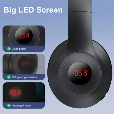 X5 Portable FM Radio Headphones – Foldable Wireless Headset with LCD Display