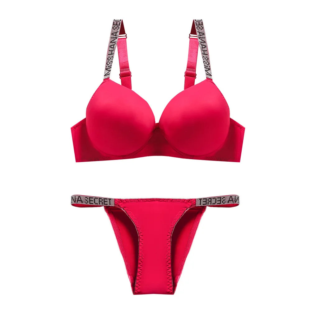 Rhinestone Strap Sexy Lingerie Set – Underwire Push-Up Bra & Bikini