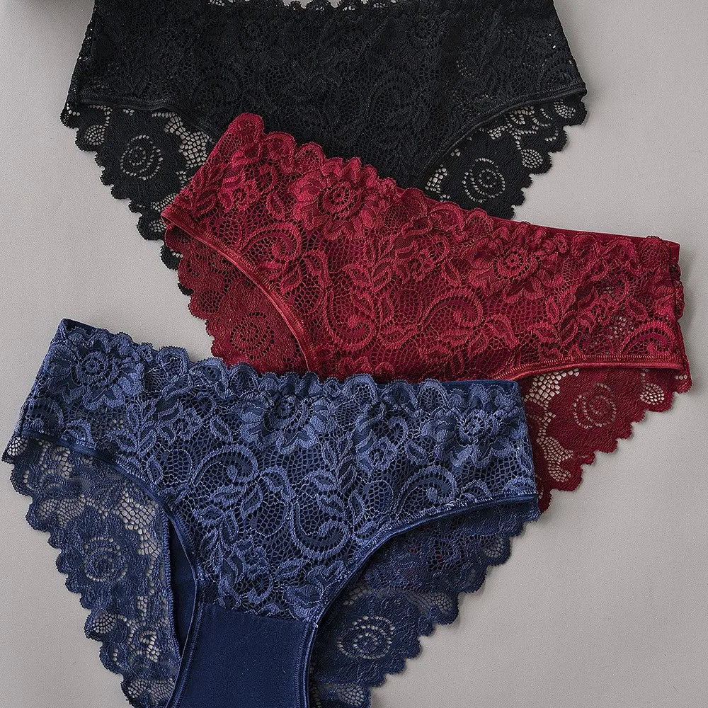 Plus Size Lace Panties for Women Solid Lightweight Breathable Mesh Design Sexy High-Elasticity Quick-dry Comfortable Underwear