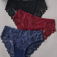 Plus Size Lace Panties for Women Solid Lightweight Breathable Mesh Design Sexy High-Elasticity Quick-dry Comfortable Underwear