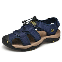 Men's Genuine Leather Outdoor Sandals - Closed-Toe Breathable Summer Shoes
