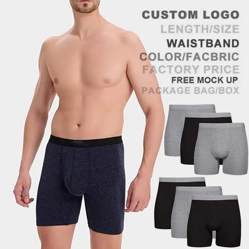 Men's Long Boxer Shorts — Breathable Cotton-Elastane Blend, Mid-Rise, Plus Size Available