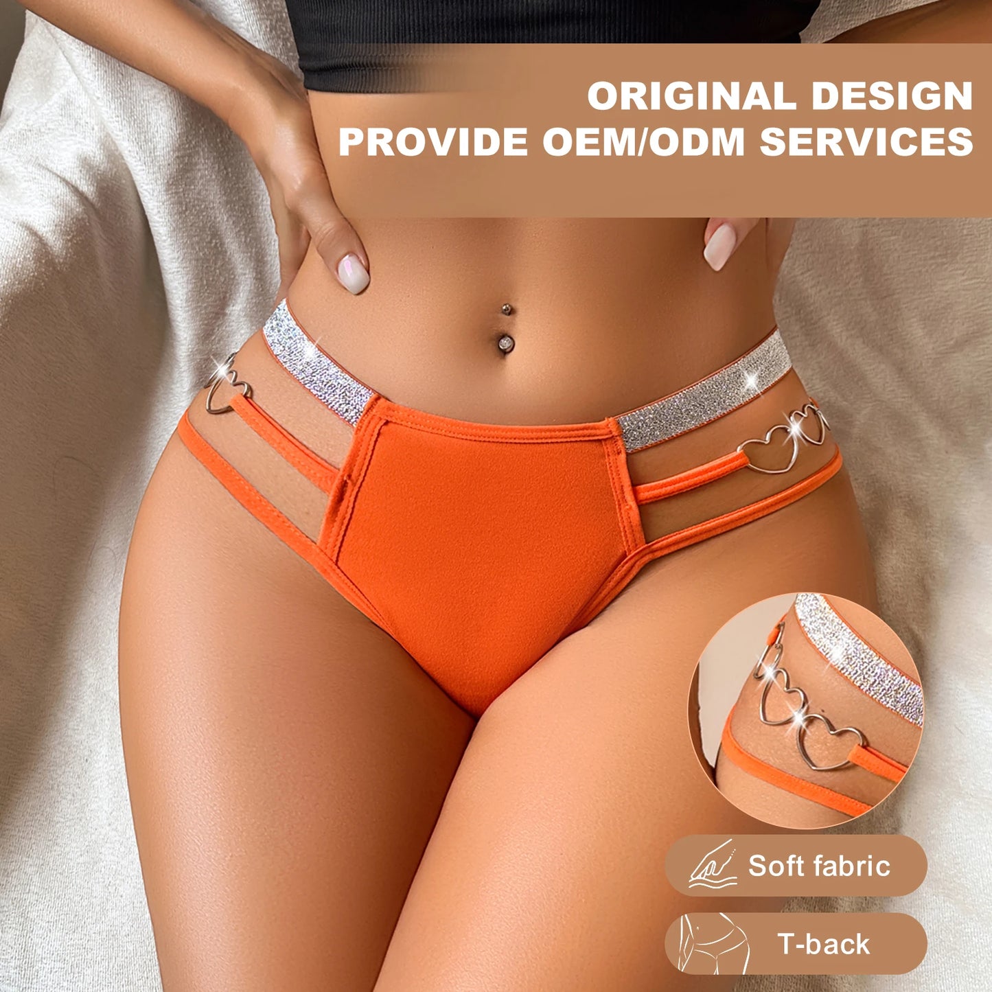 6-Pack Seamless Thong Panties – Breathable Heart Shiny Chain Low-Rise Briefs for Women