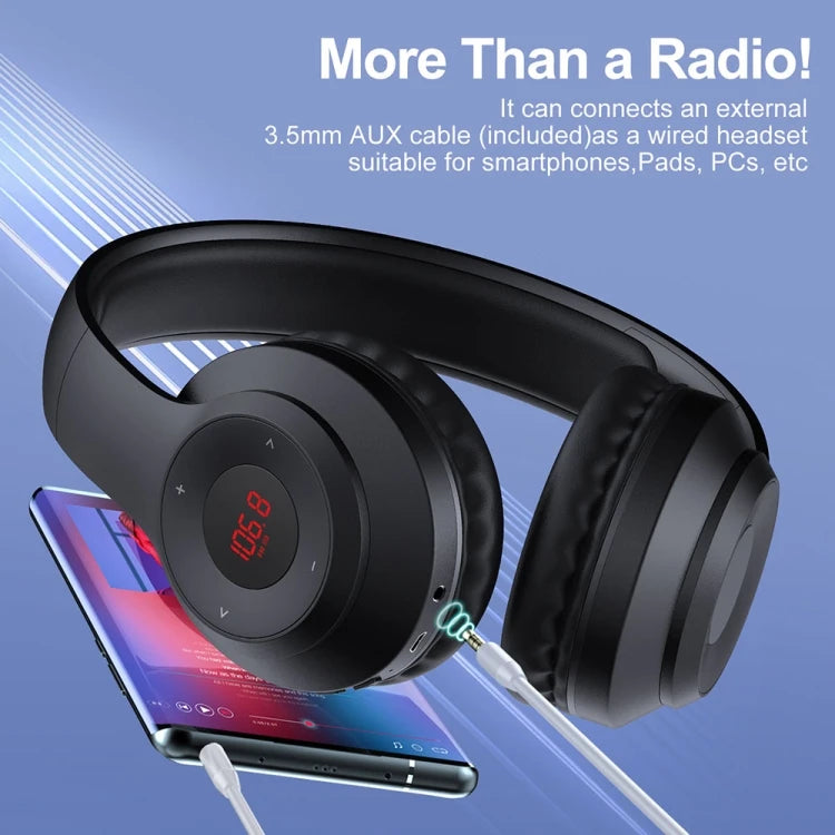 X5 Portable FM Radio Headphones – Foldable Wireless Headset with LCD Display