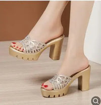 Platform Slippers Women Wedding Shoes Summer 2021 High Heels Slides Ladies Slippers Gold Black, silver Plus Size 32-43