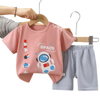 Girls Cotton Pajama Set - Cartoon Print Summer Sleepwear
