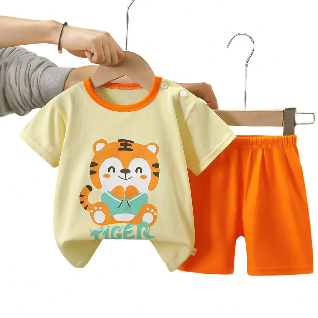 Girls Cotton Pajama Set - Cartoon Print Summer Sleepwear