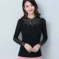 Women's Solid Color Lace Long Sleeve T-Shirt – Slim Fit O-Neck Top
