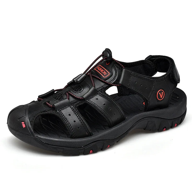 Men's Genuine Leather Outdoor Sandals - Closed-Toe Breathable Summer Shoes