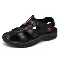 Men's Genuine Leather Outdoor Sandals - Closed-Toe Breathable Summer Shoes