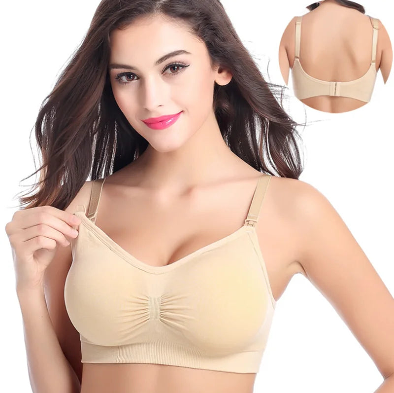 Seamless Front-Open Maternity Nursing Bra – One-Hand Access Removable Pads Breastfeeding Bra