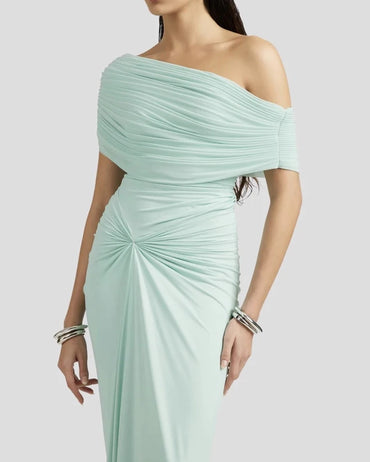Asymmetrical One Shoulder Maxi Dress - Elegant Pleated Evening Gown