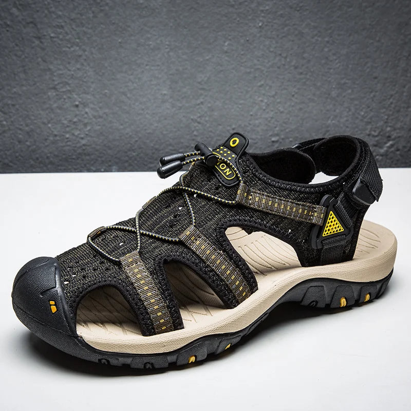 Fonleader Men's Knitted Beach Sandals - Breathable Outdoor Flat Sandals