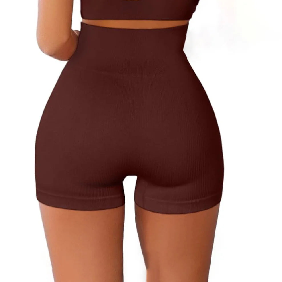 Women's Ribbed High Waist Yoga Shorts — Seamless, Sweat-Wicking, Push-Up Active Wear