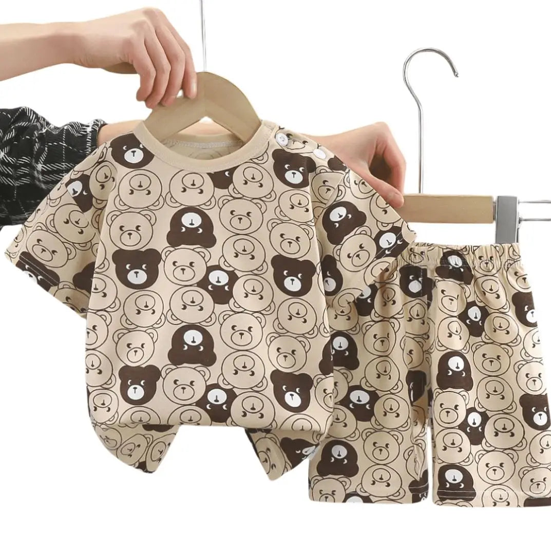 Girls Cotton Pajama Set - Cartoon Print Summer Sleepwear