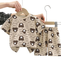 Girls Cotton Pajama Set - Cartoon Print Summer Sleepwear
