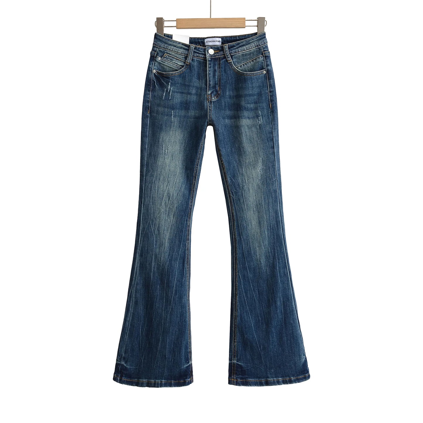 Women's Vintage High Waist Boot Cut Jeans - Distressed Stretch Denim