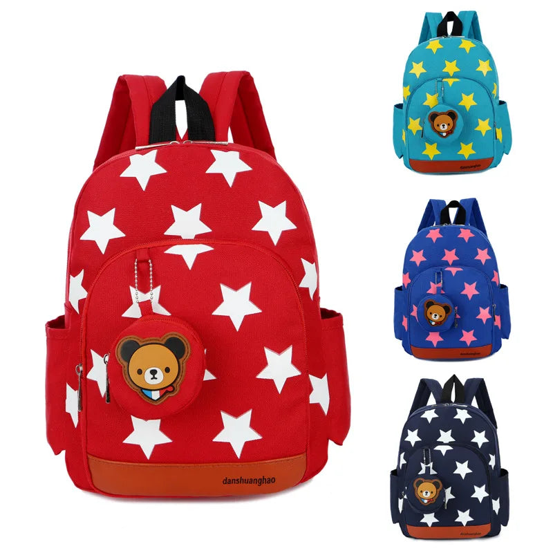 Star Print Kids Backpack - Cute Nylon School Bag for Toddlers & Kindergarten