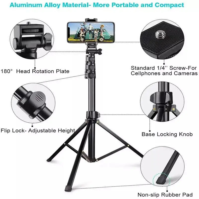 Five Section Phone Selfie Stick Tripod Suitable for Mobile Phone Cameras Holder Stand Opp Bag 300 Portable 1.6 Meter 160cm Black