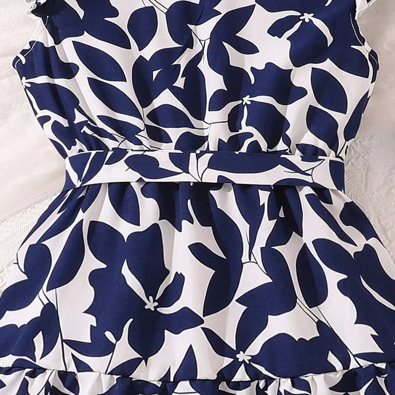 Girls Floral Flying Sleeve Princess Dress | Elegant A-Line Knee-Length Summer Dress Ages 7-15