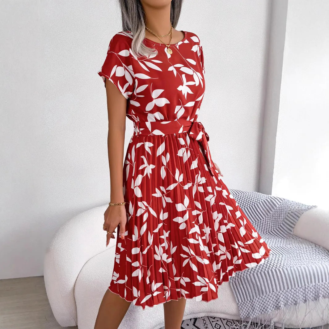 Candy Color Chiffon A-Line Midi Dress | Short Sleeve Casual Women's Summer Dress