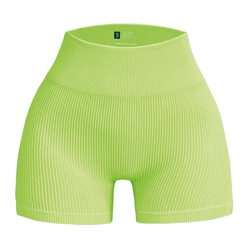 Women's Ribbed High Waist Yoga Shorts — Seamless, Sweat-Wicking, Push-Up Active Wear