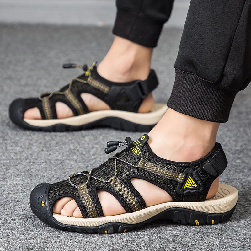 Fonleader Men's Knitted Beach Sandals - Breathable Outdoor Flat Sandals