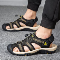 Fonleader Men's Knitted Beach Sandals - Breathable Outdoor Flat Sandals