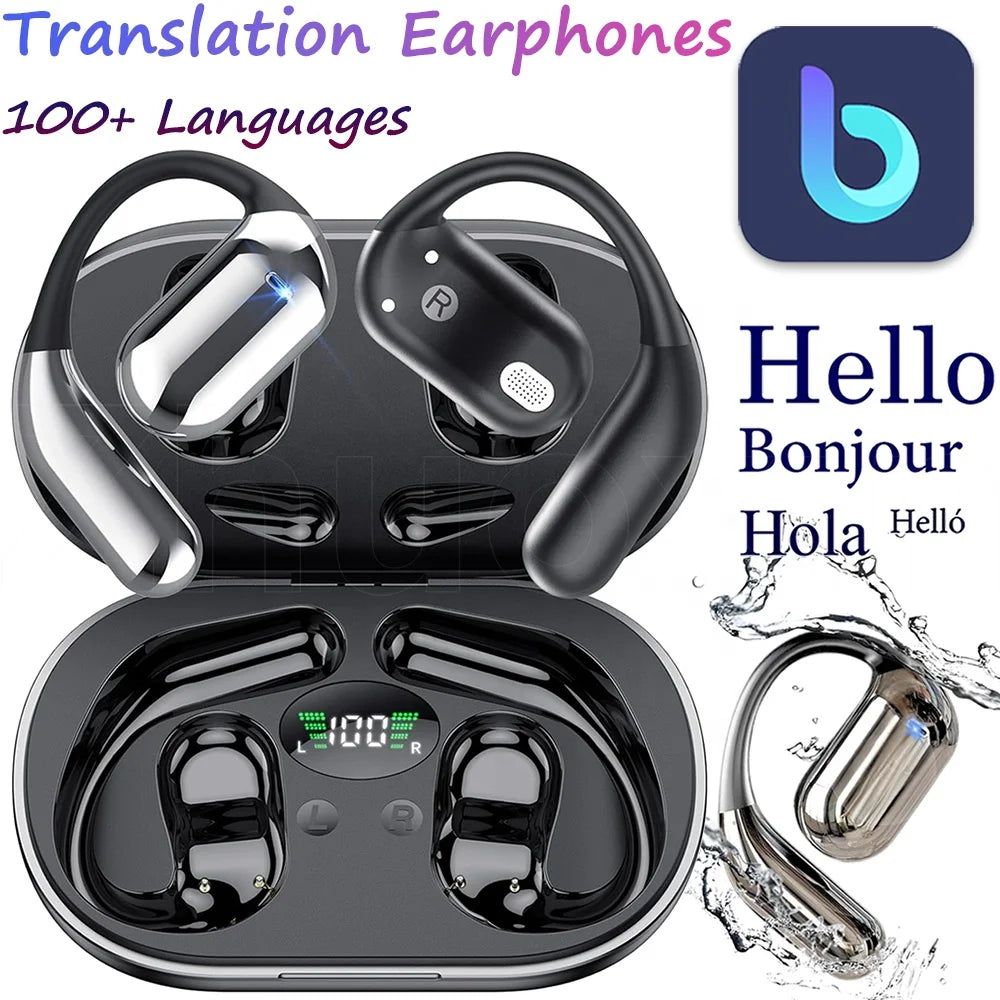 YYK-Q16 New Upgrades Real-Time Voice Translation Earbuds OWS Sports Wireless Earphones Support Audio and Video Call Translation