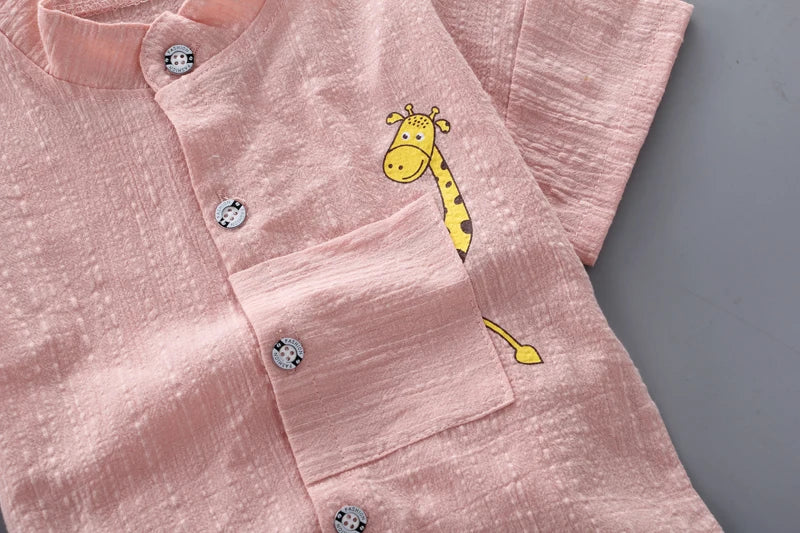 Boys Cartoon Shirt & Denim Shorts Summer Outfit Set