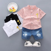 Boys Cartoon Shirt & Denim Shorts Summer Outfit Set