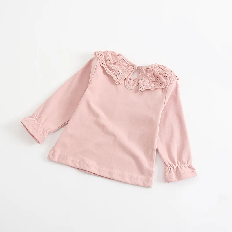 Baby Girls Lace Long-Sleeve Blouse | Cotton & Linen, All-Season Top, Ages 0–24M