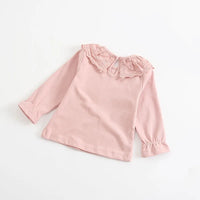 Baby Girls Lace Long-Sleeve Blouse | Cotton & Linen, All-Season Top, Ages 0–24M
